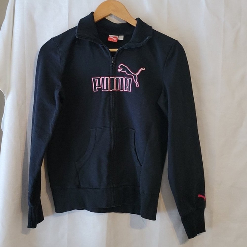 Puma Black Spellout Logo Full Zip Sweater Size Medium